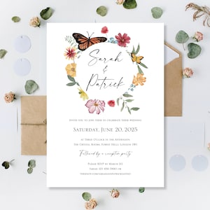 Inviti di nozze personalizzati stampati di lusso con prato di fiori di campo Inviti di nozze Ospiti giornalieri Solo ricevimento serale Invito boho per feste