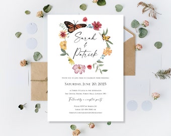 Printed Luxury Personalised Wildflower Meadow Wedding Invites Invitations Day Guests Evening Reception Only Party Boho Invitation Invite