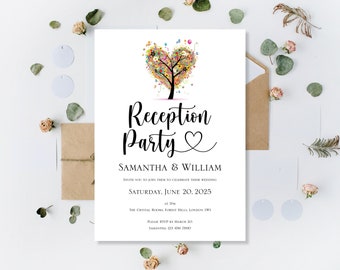 Printed Personalised Reception Party Evening Summer Wedding Invitations Invites Day Reception Party Only Rainbow Love Heart Tree Invite Card