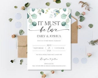 Printed Eucalyptus Wedding Invitations Invites Cards It Must Be Love Day Daytime Or Evening Wedding Reception Night Time Invitation Party