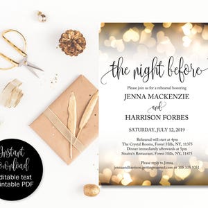 Gold Rehearsal Wedding Dinner Printable, The Night Before Rehearsal Invitation, Download Template, Editable Dinner Rehearsal, Before We Dine