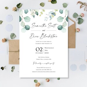 Gedruckt Eukalyptus Hochzeitstag Voll Oder Abend Empfang Party Nur Einladungen Lädt Einfache Salbei Florale Grüne Karten Rustikales Grün Boho