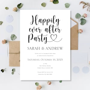 Printed Luxury Personalised Happily Ever After Party Wedding Invitations Invites Day Or Evening Reception Calligraphy Invitation Invite