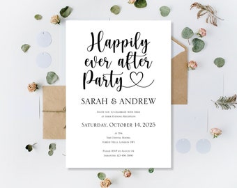 Printed Luxury Personalised Happily Ever After Party Wedding Invitations Invites Day Or Evening Reception Calligraphy Invitation Invite