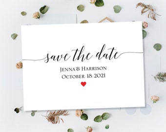 Printed Save The Date, Red Heart Save The Date, Save The Dates Card, Modern Save The Date, Photo Save The Date, Minimalist Save Our Date