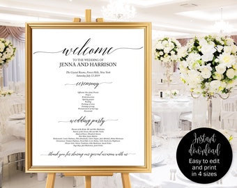 Wedding Welcome Sign, Welcome Wedding Sign, Welcome To Our Wedding Sign, Wedding Program Sign Template, Editable Wedding Ceremony Poster