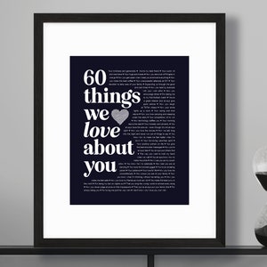 N'importe quel nombre d'âge 60 raisons pour lesquelles nous vous aimons Les choses que nous aimons chez vous 60e anniversaire anniversaire personnalisé imprimable papa petit ami mari mamie