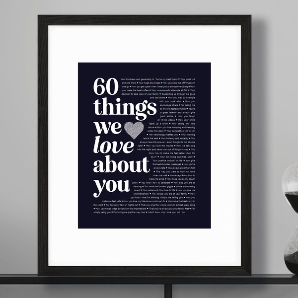 ANY NUMBER age 60 Reasons We Love You Things We Love About You 60th Birthday Anniversary Personalized Printable Dad Boyfriend Husband Gran