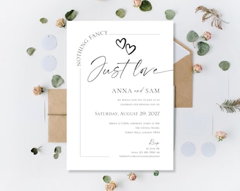 Printed Wedding Invitations: Personalised Nothing Fancy Just Love Invites | Reception Evening Night | Day Ceremony Invite | Minimalist Style