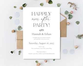 Gedruckte Hochzeitseinladungen: Individuell gestaltete Happily Ever After-Party-Abend-Empfang lädt ein | Personalisierte Tag Zeremonie einladen | Minimalistisch