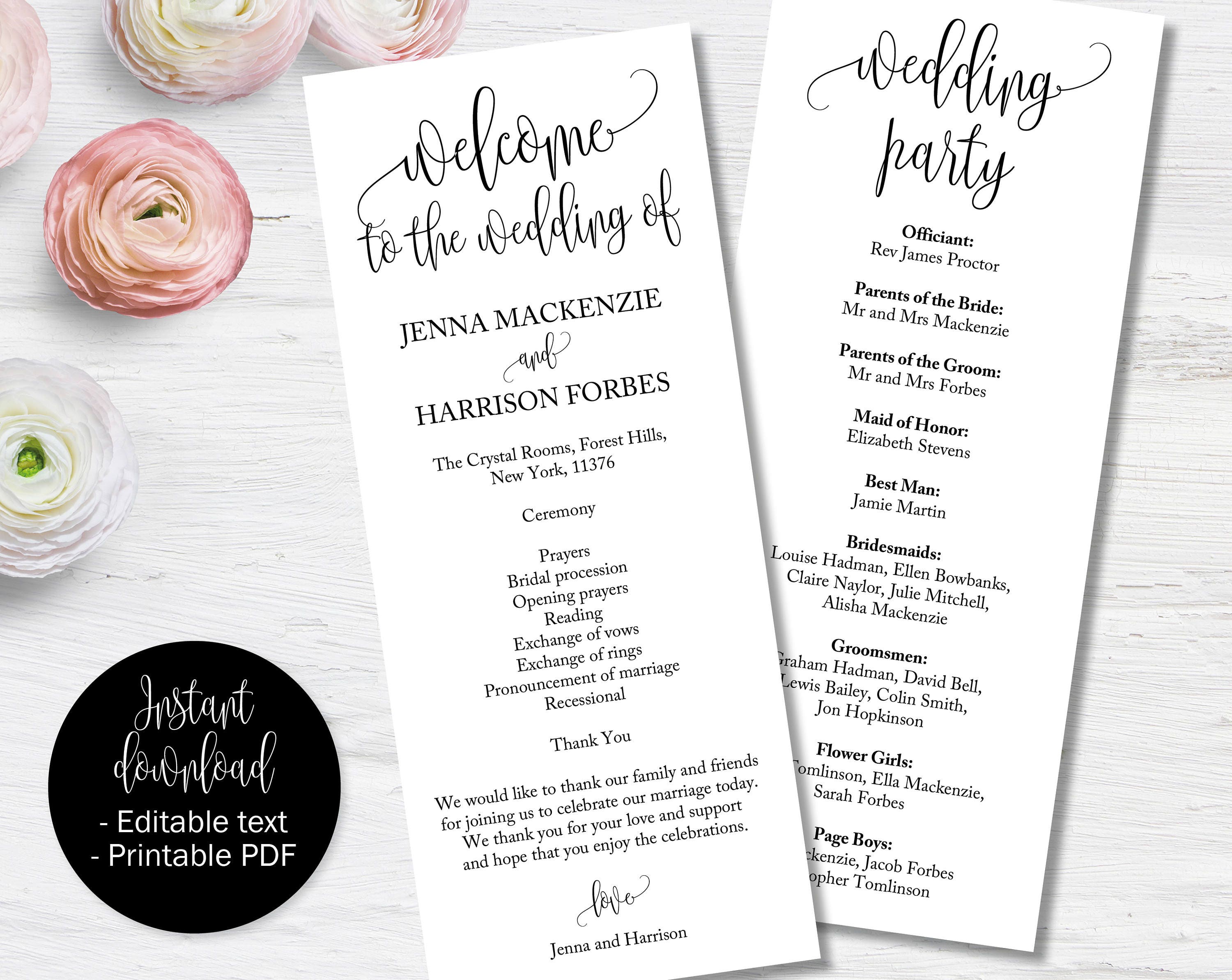 Wedding Day Program Template Wedding Ceremony Order of - Etsy