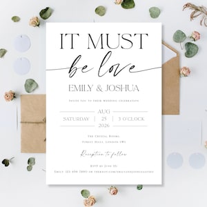 Invitaciones de boda impresas Tarjetas de invitación Debe ser amor Día Durante el día o por la noche Recepción de boda Invitación a fiesta nocturna Tarjeta de invitación