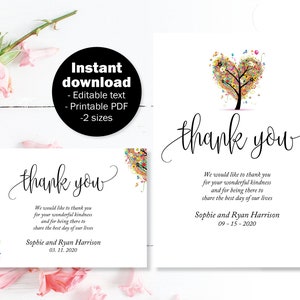 Árvore de verão, cartões de agradecimento de casamento, download de modelo de agradecimento de casamento, cartão de agradecimento de batismo, cartão de agradecimento de noivado, cartão postal de agradecimento