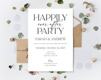 Happily Ever After Party Printed Wedding Invitations Invites Reception Evening Wedding Personalised Calligraphy Party Reception Invitation