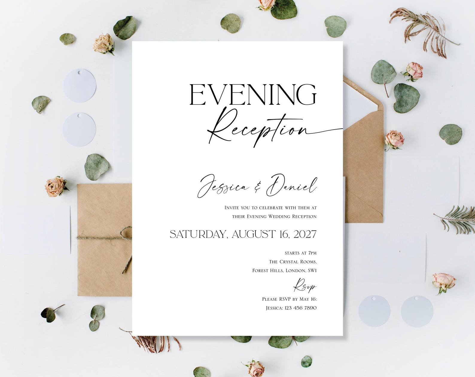 Printed Evening Night Time Wedding Reception Party Invitations Invites ...