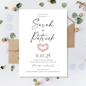 Tarjetas de invitación para recepción de boda impresas para el día o la noche, invitaciones para fiestas, invitaciones de boda personalizadas minimalistas con corazón rojo y amor