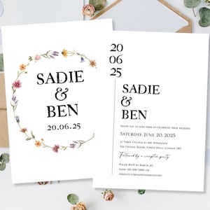 Gedruckte Hochzeitskarten Einladungen Einladungen Abend Empfang Party Blumenwiese Boho Wilde Wildblumen Kalligraphie Vintage Modern Floral