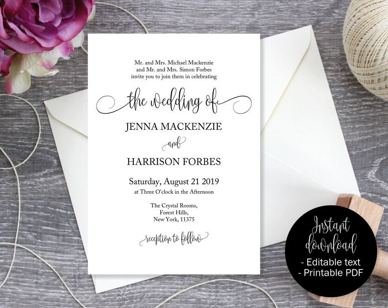 Wedding ceremony Invites, Marriage Invitation Printable, Marriage Template, Editable Marriage Invitation, Marriage Printable, Invitation PDF INV-17 graphic regarding Etsy Wedding Invitations Printable identified as Wedding day Invites, Wedding day Invitation Printable, Marriage Template, Editable Wedding ceremony Invitation, Marriage ceremony Printable, Invitation PDF INV-17