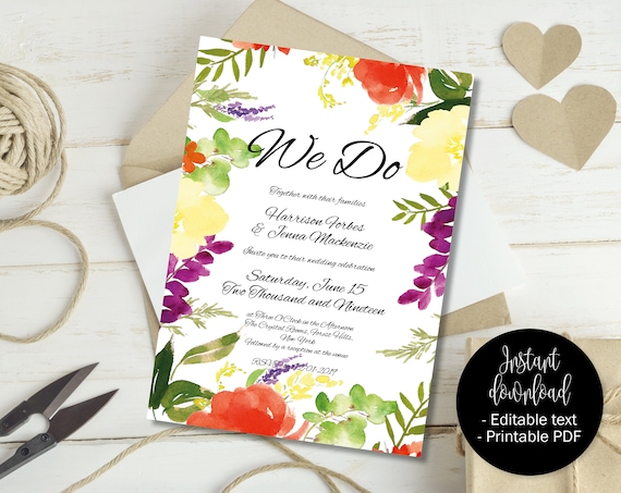 Printable Diy Wedding Invite Wedding Invitation Template Wedding Invite Printable Floral Bohemian Editable Pdf Invite Border 2 Inv 2