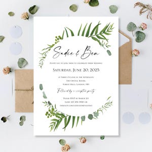 Zaproszenia na przyjęcie weselne na dzień i wieczór Zaproszenia na przyjęcie Eucalyptus Happily Ever After Party Drukowane zaproszenia ślubne z personalizowaną kaligrafią