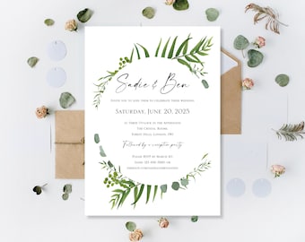 Tag Abend Hochzeitsfeier Einladungen lädt Eukalyptus glücklich Ever After Party gedruckt Hochzeit personalisierte Kalligraphie-Einladung