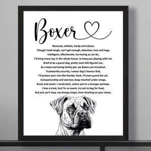 Boxer hond gedicht Art Print, grappige schattige bokser cadeau Art Print voor eigenaar, cadeau van voor bokser hondenliefhebber, hond moeder, hond vader moeder, bokser verjaardag