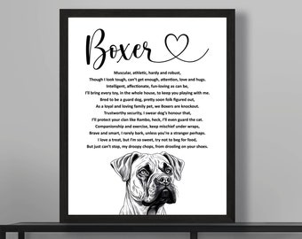 Boxer Dog Poem Art Print, Funny Cute Boxer Gift Art Print For Owner, Gift From For Boxer Dog Lover, Dog Mum, Dog Dad Mom, Boxer Birthday