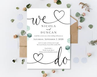 Printed Wedding Invitations: Personalised We Do Daytime Day Ceremony Invites | Evening Reception Party Invite | Minimalist | Eucalyptus