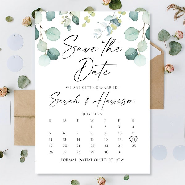 Printed Save The Dates, Eucalyptus Save The Dates, Calendar Save The Date Cards, Save The Date Wedding, Save Our Date Cards, Green Save Date