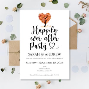 Gedrukte Herfst Herfst Happily Ever After Party Huwelijksuitnodigingen Uitnodigen Receptie Avond Bruiloft Gepersonaliseerde Herfst Liefde Hart Boom Uitnodigingen