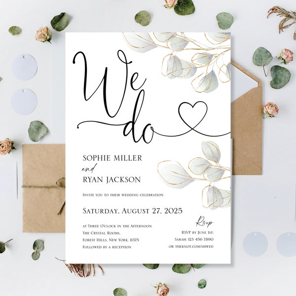 Printed We Do Wedding Invitations, We Do Wedding Invites, We Do Evening Invitations, We Do Reception Invites, We Do Eucalyptus Invitations