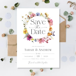 Gedrukte Save The Date-trouwkaarten Notitiekaarten bruiloft Notitiekaarten bruiloft Notitiekaart Bruiloft Boho Bloemen Minimalistisch Modern