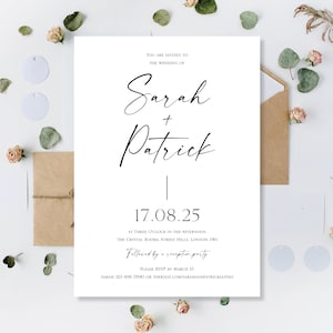 Gedruckte personalisierte einfache stilvolle Hochzeitseinladungen lädt Tag oder Abend-Empfangsparty nur ein Hochzeit lädt Einladung Minimalist ein