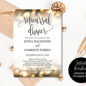 Gold Hearts Wedding Rehearsal Dinner Invitation Printable Template, Rehearsal Invitation Invites, Editable Dinner Rehearsal, We Do We Dine