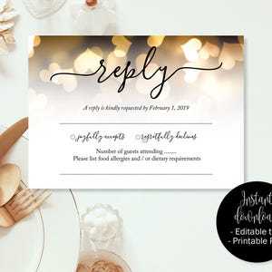 Gouden harten bruiloft RSVP-kaarten, bruiloft antwoord aanwezigheid acceptatiekaarten, RSVP-sjabloon, afdrukbare bewerkbare bruiloft, RSVP-insert downloaden