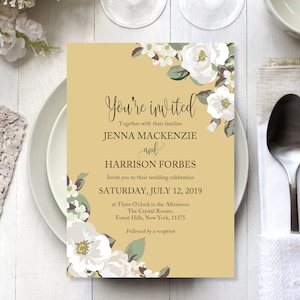 Gedruckte Hochzeitseinladungen, Gold Hochzeitseinladungen, Blumen Hochzeitseinladungen, Gold-Empfang lädt, Gold Blumen lädt, Boho lädt