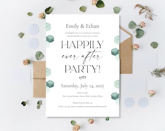 Printed Wedding Invitations: Personalised Happily Ever After Party Evening Reception Invites | Custom Day Ceremony Invite | Eucalyptus Theme