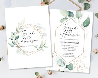 Printed Wedding Day Evening Invites, Eucalyptus Green Wedding Invitations, Wedding Invites, Printed Wedding Invites, Botanical Rustic Invite