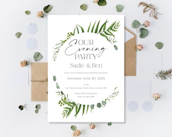 Printed Wedding Day Or Evening Reception Party Invitations Invites Night Happily Ever After Party Personalised Eucalyptus Calligraphy Invite