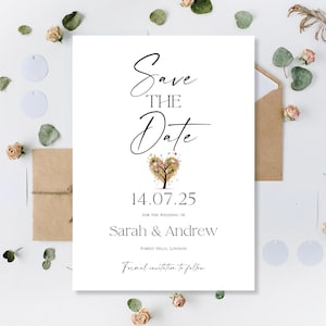 Tarjetas de Save The Date de Verano Impresas Tarjetas de Save The Date Boda Save Evening Night Recepción Save Our Date Minimalista Love Heart Tree