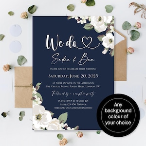 Invitaciones de boda impresas Hacemos invitaciones para el día o la noche Recepción Fiesta Felices para siempre Invitación floral de eucalipto azul personalizada