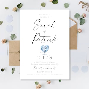 Impreso personalizado invierno azul invitaciones de boda invita a los invitados del día solo recepción de la noche invitación de fiesta invitar amor corazón árbol nieve