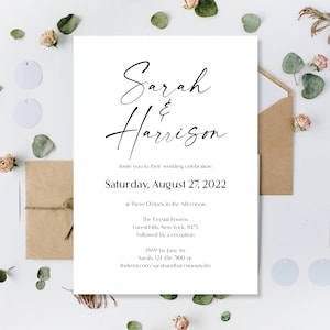 Gedruckte minimalistische Hochzeit lädt, elegante Hochzeit einladen, einfache Hochzeit lädt, lädt Hochzeit, billige Einladungen, Kalligraphie lädt ein