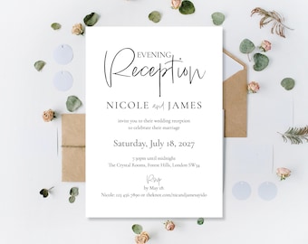 Printed Wedding Invitations: Evening Reception Party Invites | Day Daytime Ceremony | Modern Minimalist Neutral Stylish