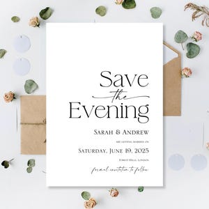 Tarjetas de invitación de boda impresas Save The Evening Date Day Night Tarjetas de invitación de boda Save The Date Guardar la fecha Guardar nuestra fecha Caligrafía minimalista simple