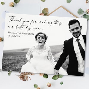 Gedruckte Hochzeit Dankeskarten, personalisierte Dankeskarten Hochzeit, gefaltetes Foto Hochzeit Dankeskarten Postkarte Danke Bester Tag aller Zeiten