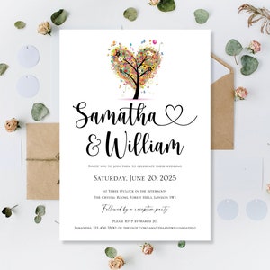 Impreso personalizado verano amor corazón árbol boda invita invitaciones día invitados noche recepción sólo fiesta arco iris invitación invitar