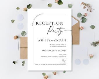 Printed Wedding Invitations: Personalised Evening Reception Party Night Invites | Day Ceremony Invite | Minimalist | Classic | Modern