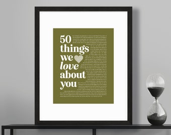 ANY AGE Personalized 50th Birthday Anniversary Printable 50 Things We Love About You Reasons We Love You Dad Mom Wife Husband Grandpa Gran
