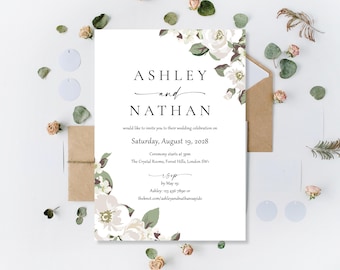 Printed Wedding Invitations: Personalised Evening Reception Party | Ceremony Day Invite | Floral Invite | Any Background Colour
